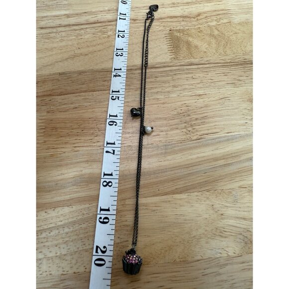 Betsey Johnson Rhinestone Cupcake Pendant Necklace With Pearl & Heart Accents - Picture 11 of 12